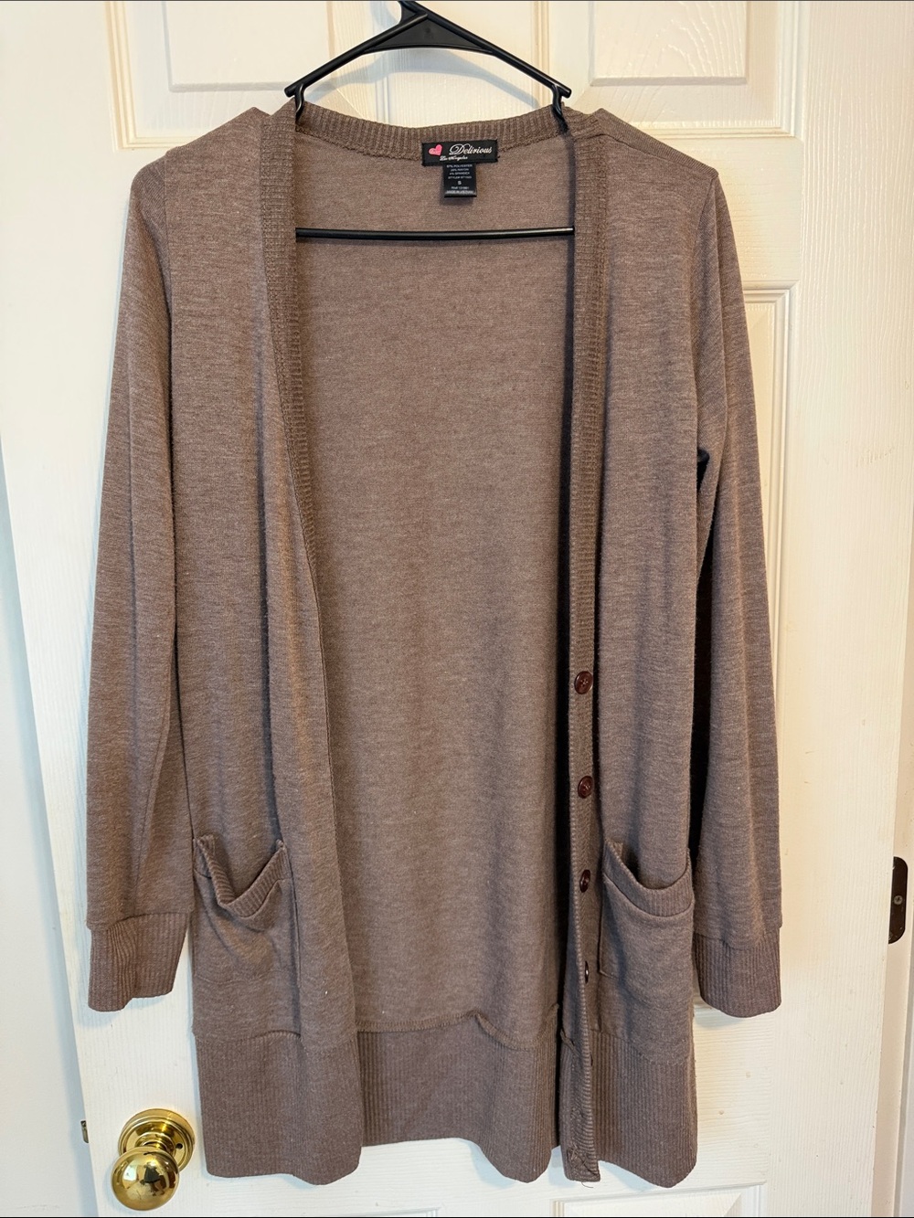 Long Open-Front Cardigan in Taupe
